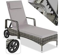 tectake® Bain de Soleil Chaise Longue en Resine Tressee Résistant Cadre en Aluminium Inclinable avec roulettes Transat Salon de Jardin Exterieur Mobilier de Jardin Chaise Longue Piscine - Gris