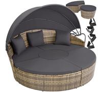 tectake® Bain de soleil Salon de jardin exterieur Modulable en Résine tressée avec Pare Soleil Pliable, Coussins Inclus, Chaise longue Relax Mobilier de Jardin pour Amenagement Balcon Terrasse Veranda