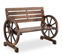 tectake® Banc de Jardin 2 Places 106 x 55 x 78 cm, Design Roue de charrette, Structure Robuste en Bois Massif flammé et laqué, Dossier Haut, Résistant aux intempéries, Capacité de Charge 320 kg