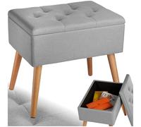 tectake® Banc de Rangement Pliable Bout de lit Aspect Lin Pieds en Bois Banc Entree Pouf Chambre Dressing Chambre Adulte Repose Pied Tabouret Coiffeuse Meuble Salon Maison Coffre a Jouet