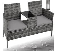 tectake® Banc d'extérieur avec Table intégrée, 133x63x84 cm, Ensemble de Salon de Jardin, Terrasse, Balcon, Résistant aux intempéries, Coussin d'assise 6 cm, Mobilier de Jardin en Rotin 2 Personnes