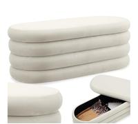 tectake® Banc rembourré avec Rangement, 110 x 45 x 42 cm, Max. 150 kg, Banc de Rangement, Bout de lit Coffre, Coffre avec Couvercle, Meuble Salon, Entrée, Chambre, Dressing - Aspect Velours Crème