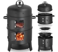 tectake® Barbecue Fumoir 3en1, Ø 41 cm, 2 Grilles réglables, Thermomètre | Pour Griller Fumer et Cuire, Système d'aération réglable, Bac à eau, Grille à charbon, Bac à cendres, 6 crochets de fumage