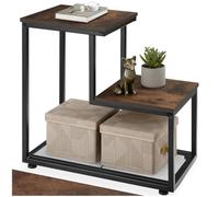 tectake® Bout de canapé 60,5 x 35,5 x 60,5 cm, Table d'appoint 2 Niveaux, Meuble Salon, Bureau, Style Industriel, Table de Chevet, Petit Meuble de Rangement Salon, Décoration Maison, Bois Foncé