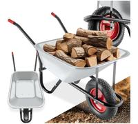 tectake® Brouette de Jardin Chariot de jardin Brouette de chantier 100 L Tout-Terrain max. 250 kg Bac Galvanisé 1 Grande Roue Pneumatique Robuste Confortable pour Jardinage Bricolage Bois de chauffage
