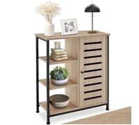 tectake® Buffet 71 x 32 x 82 cm, Rangement Cuisine, 3 Compartiments Ouverts et 3 fermés, Meuble de Cuisine, Vaisselier, Bahut, Buffet Salle a Manger, Meuble de Rangement Style Industriel, Bois Clair