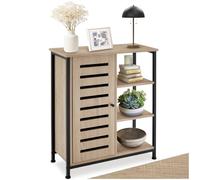 tectake® Buffet 71 x 32 x 82 cm, Rangement Cuisine, 3 Compartiments Ouverts et 3 fermés, Meuble de Cuisine, Vaisselier, Bahut, Buffet Salle a Manger, Meuble de Rangement Style Industriel, Bois Clair