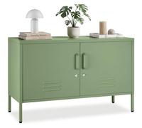 tectake® Buffet métallique 100 x 42,5 x 65 cm, 2 Portes verrouillables | Fermeture magnétique, Tablette intermédiaire réglable, Anti-basculement, Laquage époxy, Passe-câbles, Aération, vert sauge