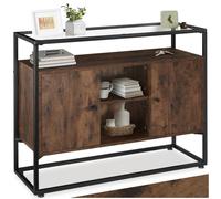 tectake® Buffet Salon 100 x 38 x 80,5 cm, Style Industriel, Plateau en Verre 95,7 x 30,8 x 0,5 cm, Buffet Salle a Manger, Vaisselier, 6 Compartiments, Meuble de Rangement, Meuble Salon, Bois Foncé