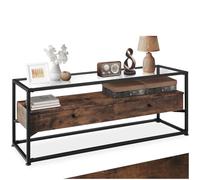 tectake® Buffet Salon, Salle a Manger 121,5 x 41,5 x 50,5 cm, Plateau en Verre 115,8 x 35,8 x 0,5 cm, Buffet Bas Style Industriel, Vaisselier, 2 tiroirs, Meuble de Rangement, Meuble Salon, Bois Foncé