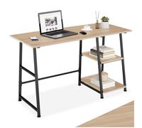 tectake® Bureau 120 x 50 x 73,5 cm, 2 étagères de Rangement intégrées, Table de Bureau, Style Industriel Bureaux Ordinateur Meuble pc Table de Travail Meuble Ordinateur Desk Teletravail, Bois Clair