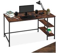 tectake® Bureau 140 x 60 x 76,5 cm, 2 étagères de Rangement intégrées, Table de Bureau, Style Industriel Bureaux Ordinateur Meuble pc Table de Travail Meuble Ordinateur Desk Teletravail, Bois foncé
