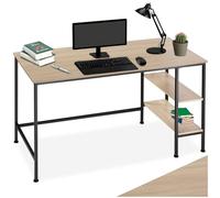 tectake® Bureau 140 x 60 x 76,5 cm, 2 étagères de Rangement intégrées, Table de Bureau, Style Industriel Bureaux Ordinateur Meuble pc Table de Travail Meuble Ordinateur Desk Teletravail, Bois Clair