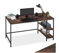 tectake® Bureau avec 2 étagères intégrées, 120 x 60 x 75,5 cm, Table de Bureau Style Industriel, Bureaux Ordinateur Meuble pc Table de Travail Meuble Ordinateur Desk Teletravail, Bois foncé