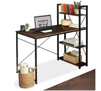 tectake® Bureau avec 3 étagères intégrées 122 x 61 x 120 cm, Table de Bureau Style Industriel, Bureaux Ordinateur Meuble pc Table de Travail Meuble Ordinateur Desk Teletravail, Bois foncé