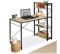 tectake® Bureau avec 3 étagères intégrées 122 x 61 x 120 cm, Table de Bureau Style Industriel, Bureaux Ordinateur Meuble pc Table de Travail Meuble Ordinateur Desk Teletravail, Bois Clair