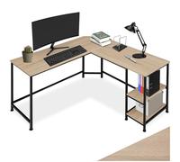 tectake® Bureau d'angle 138 x 138 x 75,5 cm Table de Bureau Design Industriel en Bois MDF & Acier avec Rangement Table de Travail Bureaux Ordinateur Desk Teletravail, Tables en L, Bois Clair