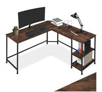 tectake® Bureau d'angle 138 x 138 x 75,5 cm Table de Bureau Design Industriel en Bois MDF & Acier avec Rangement Table de Travail Bureaux Ordinateur Desk Teletravail, Tables en L, Bois foncé