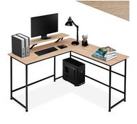tectake® Bureau d'angle 140 x 130 x 76,5 cm, Support écran Coulissant, Table de Bureau Style Industriel Bureaux Ordinateur Meuble pc Meuble Ordinateur Table de Travail Teletravail Gaming, Bois Clair