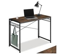 tectake® Bureau Pliable 102 x 51 x 77 cm, Bureau Style Industriel, Grilles latérales avec Huit Crochets pour Accessoires, Table Ordinateur Meuble Industriel Table de Travail Teletravail, Bois foncé
