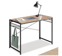 tectake® Bureau Pliable 102 x 51 x 77 cm, Bureau Style Industriel, Grilles latérales avec Huit Crochets pour Accessoires, Table Ordinateur Meuble Industriel Table de Travail Teletravail, Bois Clair