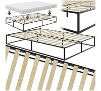 tectake® Cadre de lit 140x200 avec sommier en Bois style Japonais minimaliste Cadre en Acier laqué époxy Lit 2 personnes Lit double Lit adulte, ado ou enfant pour Chambre adulte moderne Meuble chambre