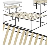 tectake® Cadre de lit 140x200 avec sommier en Bois Style Japonais Minimaliste Structure en Acier laqué époxy Lit 2 Personnes pour Adulte, ado ou Enfant pour Chambre Adulte Moderne Meuble Chambre