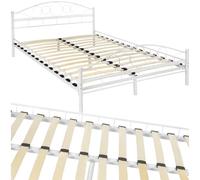 tectake® Cadre de lit avec sommier en Bois 140x200 cm Cadre en Acier laqué époxy Lit Double 2 Personnes Adulte, ado ou Enfant Chambre Adulte Moderne Meuble Chambre pour Matelas 140x200