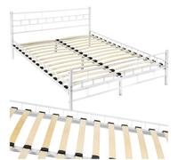 tectake® Cadre de lit avec sommier en Bois Lit 140x200 cm Cadre en Acier laqué époxy 2 Personnes Double Chambre Adulte, ado ou Enfant Moderne Meuble Chambre pour Matelas 140x200