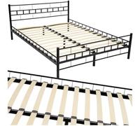 tectake® Cadre de lit avec sommier en Bois Lit 140x200 cm Cadre en Acier laqué époxy Lit 2 Personnes Lit Double Lit Adulte, ado ou Enfant Chambre Adulte Moderne Meuble Chambre pour Matelas 140x200