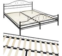 tectake® Cadre de lit avec sommier en Bois Lit 180x200 cm Cadre en Acier laqué époxy Lit Double 2 Personnes Adulte, ado ou Enfant Chambre Adulte Moderne Meuble Chambre pour Matelas 180x200