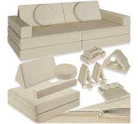 tectake® Canapé convertible 2 places modulable Canapé enfant en Mousse & Lin Fauteuil enfant Canapé lit Matelas de sol enfant Lit pliant Matelas pliable pour Chambre enfant Jeu de construction Lecture