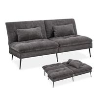 tectake® Canapé-Lit 3 en 1, 3 places, Dossier 6 positions, 175 x 66 x 87 cm | Canapé, Chaise longue, Lit d'appoint, Max 300 kg, Rembourrage épais, 2 coussins inclus, Dossier en 2 parties, Gris
