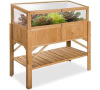 tectake® Carré Potager de Jardin sur Pied surélevé en Bois, Bac à semis Jardiniere Bois avec Rangement pour Les Outils, Mini Serre Châssis Incluse - 119 x 57 x 90 cm