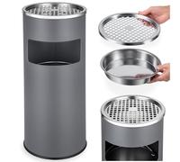 tectake® Cendrier sur pied 25 x 61 cm, Cendrier exterieur avec poubelle 30L intégrée, Seau intérieur : 12 litres, Idéal Fumoir Balcon Hôtel Restaurant Magasin Terrasse Espace fumeur, Gris anthracite