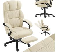 tectake® Chaise de Bureau Ergonomique avec Repose-Pieds, Fauteuil de Bureau Rembourrage épais et Revêtement en Velours, Chaise Ergonomique pivotante à 360°, Office Chair Fauteuil Gaming Siege, Beige