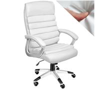 tectake® Chaise de Bureau Fauteuil de Bureau Fauteuil pivotant Design, Siege Ergonomique, Fauteuils avec Accoudoirs, Rembourrage très épais, Roulette, Hauteur réglable Teletravail - Blanc