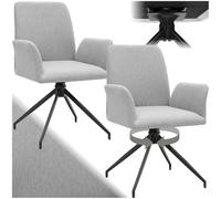 tectake® Chaise de Bureau pivotante 360°, Tissu Robuste et rembourré | Pieds plastique réglables en Hauteur, pivotant 360°, Piètement Acier époxy, Mousse haute Densité, Lot 2, gris clair