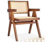 tectake® Chaise de Salle à Manger Design en Chêne Bois Massif & Cannage Chaise de Table à Manger avec Accoudoirs Confortable pour Coiffeuse, Chambre, Cuisine, Bureau, Cabinet, Dressing