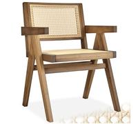tectake® Chaise de Salle à Manger Design en Chêne Bois Massif & Cannage Chaise de Table à Manger avec Accoudoirs Confortable pour Coiffeuse, Chambre, Cuisine, Bureau, Cabinet, Dressing