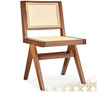 tectake® Chaise de Salle à Manger Design en Chêne Bois Massif & Cannage Chaise de Table à Manger Confortable Meuble Salon pour Coiffeuse, Chambre, Cuisine, Bureau, Cabinet, Dressing