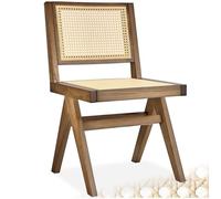 tectake® Chaise de Salle à Manger Design en Chêne Bois Massif & Cannage Chaise de Table à Manger Confortable Meuble Salon pour Coiffeuse, Chambre, Cuisine, Bureau, Cabinet, Dressing