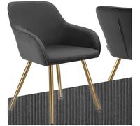 Chaise - TECTAKE - Chaise MARILYN en velours côtelé rembourrée et pieds en acier robustes, 58 x 62 x 82 cm - Anthacite/Doré
