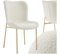 tectake® Chaise de Salle à manger rembourrée, 54 x 62 x 90 cm, Tissu Bou orme ergonomique, Dossier haut, Style scandinave, Pieds en acier élancés avec embouts protecteurs, Max. 120 kg, Blanc/Doré