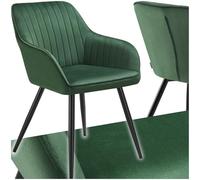 Chaise - TECTAKE - Chaise MARILYN effet velours capitonné, rembourrée et pieds acier noir, 58 x 62 x 82 cm - Vert foncé