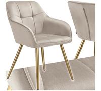 tectake® Chaise de Salle à Manger rembourrée Moderne Chaise Velours Matelassé Fauteuil Salon Design Scandinave Pieds en Acier pour Chambre, Coiffeuse, Salon, Cuisine, Dressing
