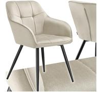 Chaise - TECTAKE - Chaise MARILYN effet velours capitonné, rembourrée et pieds acier noir, 58 x 62 x 82 cm - Crème/Noir