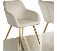 tectake® Chaise de Salle à Manger rembourrée Moderne Fauteuil Salon Chaise Velours Design Scandinave Pieds en Acier Doré Élégant avec Accoudoirs pour Coiffeuse, Chambre, Salon
