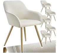 Chaise - TECTAKE - Lot de 6 chaises MARILYN en velours côtelé rembourrée et pieds en acier robustes, 58 x 62 x 82 cm - Crème/Doré
