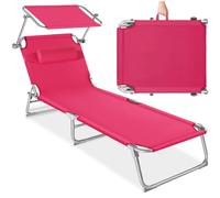 tectake® Chaise Longue 190x68x111cm Pliable Réglable sur 4 Positions, résistante aux intempéries, Respirante, Pare-Soleil, Appui-tête & Poignée de Transport, Jardin, Piscine, terrasse, Camping - Rose